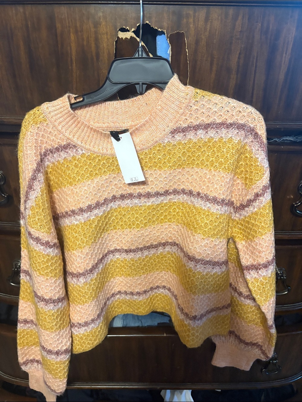 Jessica Simpson Striped Crewneck Sweater in Pink, Mustard & Mauve